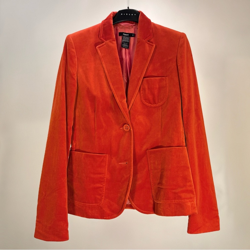 Filippa K Orange Velvet Blazer Made in Italy Cotton Stretch XS